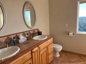 普莱瑟维尔Stunning Mountaintop Resort的浴室设有2个水槽、卫生间和镜子。