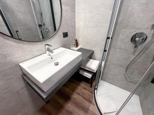 托尔博莱Villa Paola B&B的一间带水槽和淋浴的浴室