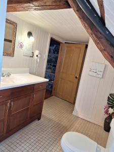 Saint-Laurent-de-l'ile d'Orleans勒皮蒂特博纳尔旅舍的一间带水槽和卫生间的浴室