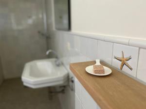 登乌弗Villa Nieuwland holiday home的浴室设有水槽,台面上还有海星