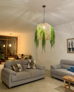 卡诺阿斯德蓬萨尔Casa GAIA - Punta Sal的带沙发和吊灯的客厅