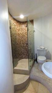 巴亚尔塔港Spa Chaac的带淋浴、卫生间和盥洗盆的浴室