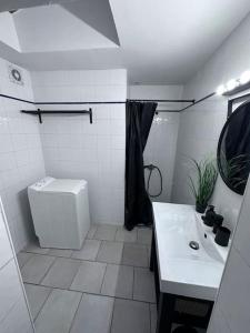 索尔格Détente en centre ville的白色的浴室设有卫生间和水槽。