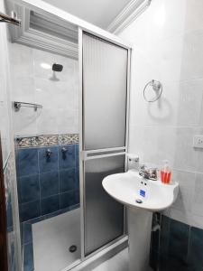 佩雷拉Hotel Miluansa的一间带水槽和淋浴的浴室