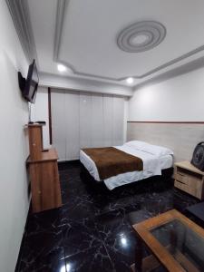 佩雷拉Hotel Miluansa的酒店客房设有床、电视和