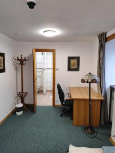 罗兹Apartament dla dwóch osób - Piotrkowska 262-264 pok A101的办公室,配有书桌和台灯桌子