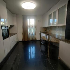 特林巴赫Butthouse Apartments的厨房配有柜台、桌子和窗户