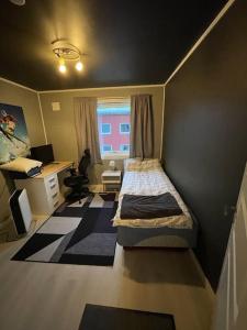 纳尔维克Narvik sentrum的一间小卧室,配有一张床和一张书桌