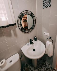 El TornoCasa Rural VUT El Rincón de Eulogio的一间带水槽、卫生间和镜子的浴室