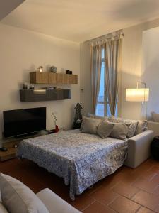 罗马加里波第屋顶花园公寓的一间卧室配有一张床和一台平面电视