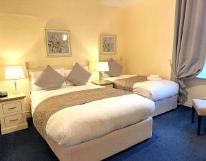 都柏林巴格特宫殿联排别墅酒店的一间酒店客房,房间内设有两张床