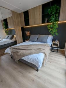 索勒恩LandZeit - get your tiny moments的一间大卧室,配有两张床和植物