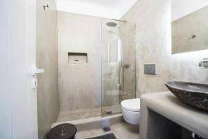 帕诺尔莫斯米科诺斯Mykonian Exclusive 3Bd Villa with Private Pool的一间带水槽、卫生间和淋浴的浴室