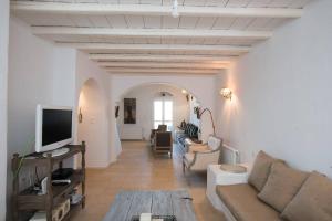 帕诺尔莫斯米科诺斯Beautiful Comfy Villa at Panormos Mykonos的带沙发和电视的客厅