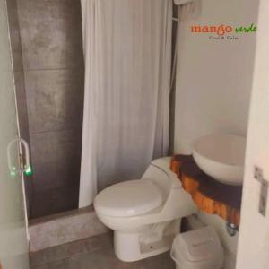 皮乌拉Hotel Mango Verde Bed & Breakfast的浴室配有白色卫生间和盥洗盆。