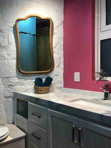 米内拉尔德尔蒙特Suite Campestre Real del Monte的一间带水槽和镜子的浴室