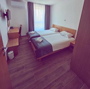 塞扎纳塔博尔酒店的配有一张床、一张书桌和一扇窗户的酒店客房