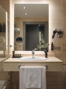 圣塞瓦斯蒂安Hotel Antik San Sebastián的一间带水槽和镜子的浴室