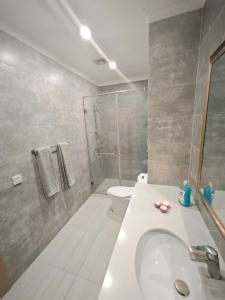 拉合尔Comfy Resedency的浴室配有白色卫生间和淋浴。