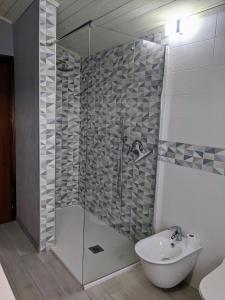 伊斯普拉Lago Maggiore - Loft Apartment的带淋浴和盥洗盆的浴室