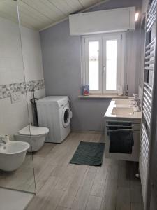 伊斯普拉Lago Maggiore - Loft Apartment的浴室配有卫生间水槽和洗衣机。