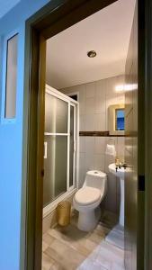 克萨尔特南戈‘La Casa Roja’的一间带卫生间和水槽的浴室