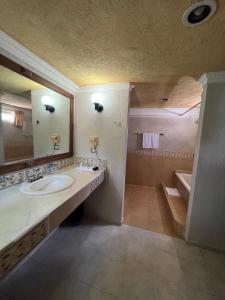 梅里达Hotel Casablanca 160的浴室配有盥洗盆、镜子和浴缸