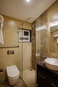 尼禄Carnival De Goa的浴室配有卫生间、盥洗盆和淋浴。