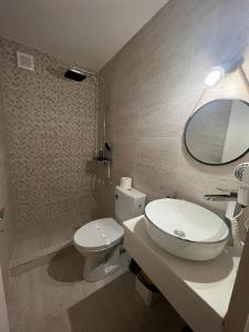 康斯坦察Ama Boutique的一间带卫生间、水槽和镜子的浴室