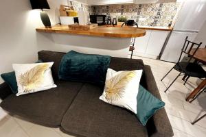 阿普瓦尼LE CHATEL BOURGEOIS的客厅里配有带枕头的沙发