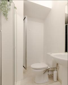 伦敦Primrose Hill Charming 1-Bed Flat的白色的浴室设有卫生间和水槽。
