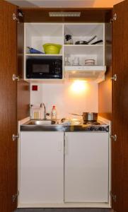 卢森堡APPART-HÔTEL MARCO POLO的厨房配有水槽和微波炉
