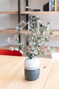 安锡La Belle Vue : Duplex avec Terrasse,Jardin,Parking的花朵花的黑白花瓶