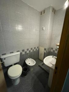 拉班达Hotel Nuevo Trento的一间带卫生间和水槽的浴室