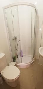 普拉亚Miras Guest House的带淋浴和卫生间的白色浴室