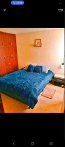 伊皮亚莱斯Torres de la Alborada的一间卧室配有一张带蓝色毯子的床