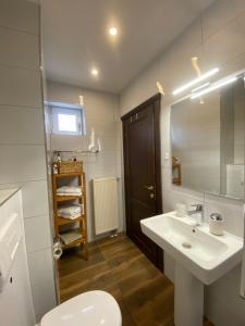 TurnişorCasa Tei的浴室配有白色水槽和卫生间。