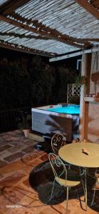VenzolascaA Pasturella, jacuzzi privé的一个带桌椅的庭院和一个游泳池