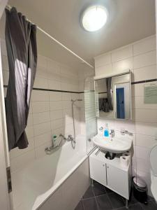 日内瓦Residence Geneva Quartier de Plainpalais的一间带水槽、浴缸和卫生间的浴室
