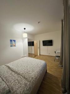 日内瓦Residence Geneva Quartier de Plainpalais的一间卧室配有一张床和一台平面电视