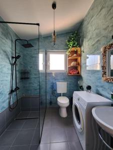 尤塔哈Villa Skazka的浴室配有卫生间、盥洗盆和洗衣机。