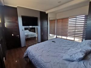 圣地亚哥Hostel Enea Homes的一间卧室配有一张床和一台平面电视