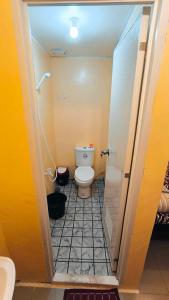 莫阿尔博阿CheRi Backpackers Hostel的一间带卫生间和水槽的小浴室