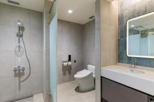 嘉义市voco Chiayi, an IHG Hotel的浴室配有卫生间、盥洗盆和淋浴。