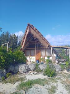 Mdudu MdogoPongwe Eco Lodge and kitten paradise.的茅草屋顶的小房子