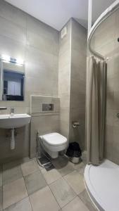 QalḩātGrey escape apartments的浴室配有卫生间、盥洗盆和淋浴。