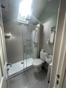 奥本Carronvale. 3 Bedroom Oban Apartment.的带淋浴、卫生间和盥洗盆的浴室