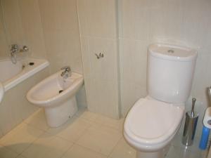 塞维利亚APARTAMENTO TRIANA的白色的浴室设有卫生间和水槽。