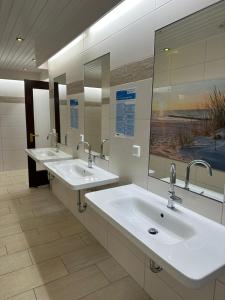 费马恩Wohnwagen auf dem Wulfenerhals的浴室设有2个水槽和2面镜子