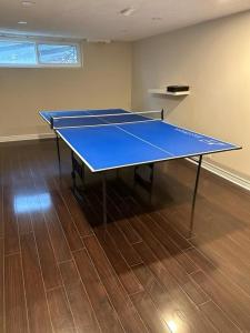 米西索加Enjoy luxury living的空房间里的一个蓝色乒乓球桌
